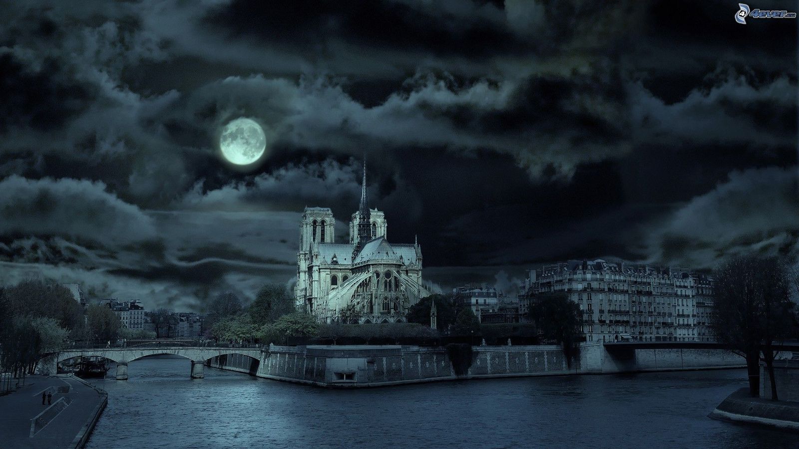 Фото достопримечательностей Парижа: Ночное фото Нотр Дама