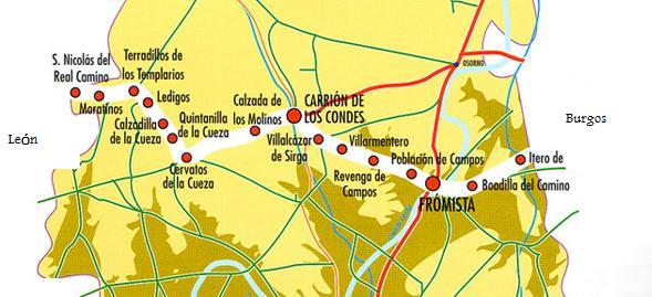 Фото достопримечательностей Испании: Схематическая карта паломнического пути Сантьяго, проходящего через Бургос