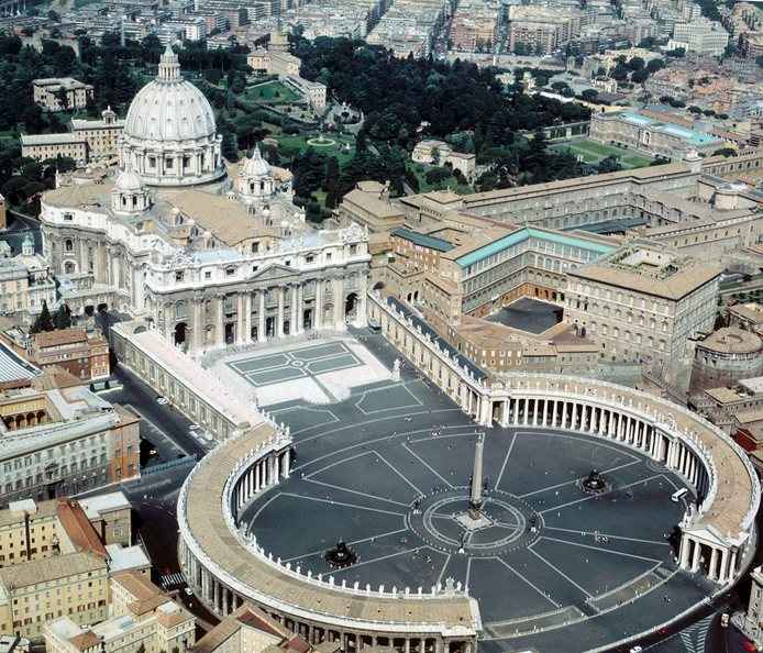 Фото достопримечательностей Рима: Вид на собор и площадь Святого Петра. Ватикан.