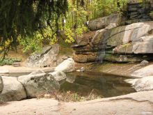 Красивое сочетание воды, камня и осенней листвы