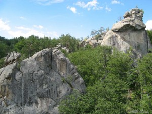 Отшлифованные природой скалы посреди хвойного леса (Карпаты и Закарпатье)