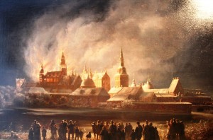 Разрушительный пожар в замке Фредериксборг в 1859 году, картина датского художника Ричарда Фердинанда (Страны Скандинавии)