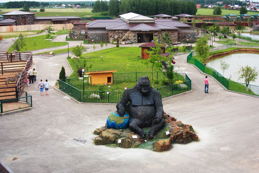 Фото достопримечательностей Москвы и Подмосковья: Перед входом в зоопарк "Планета обезьян"
